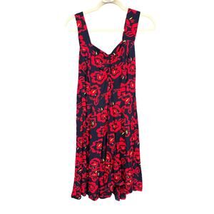 Pineapple Moon Medium Dress Floral Retro Rockabilly Red Hibiscus Mini Swing Vtg